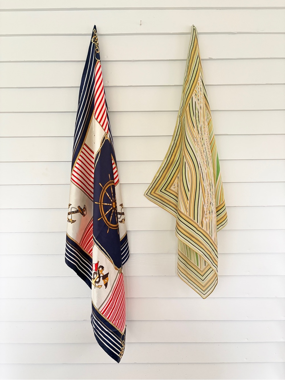 SILK Striped Nautical Scarf in Navy, Red, and White